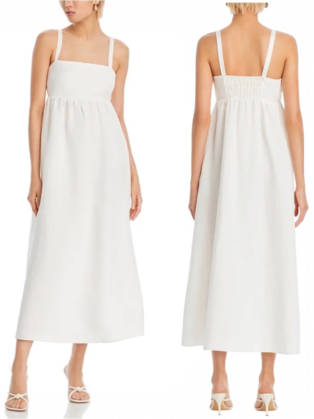 NWT L'AGENCE Jessamy Linen Empire Waist Midi Dress White Size 16